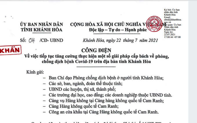 Khánh Hòa tiếp tục thực hiện Chỉ thị 16/CT-TTg tại TP Nha Trang, TX Ninh Hòa và Vạn Ninh thêm 14 ngày 