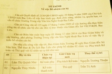 Vụ “Khuất tất tại Trường Trung cấp Văn hóa Nghệ thuật Bạc Liêu”: Thay kế toán và thủ quỹ