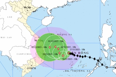 Bão Koto suy yếu dần khi gặp không khí lạnh chiều 28/11