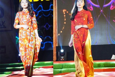 Nữ sinh thành Vinh duyên dáng trình diễn áo dài xưa