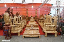 Chiêm ngưỡng bộ bàn ghế gỗ nu nghiến hơn 500 triệu đồng ở Hà Nội