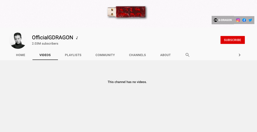 Kênh Youtube của G-Dragon trống trơn, vẫn có... hơn 2 triệu người theo dõi - 1 Kênh Youtube của G-Dragon trống trơn, vẫn có... hơn 2 triệu người theo dõi - 1