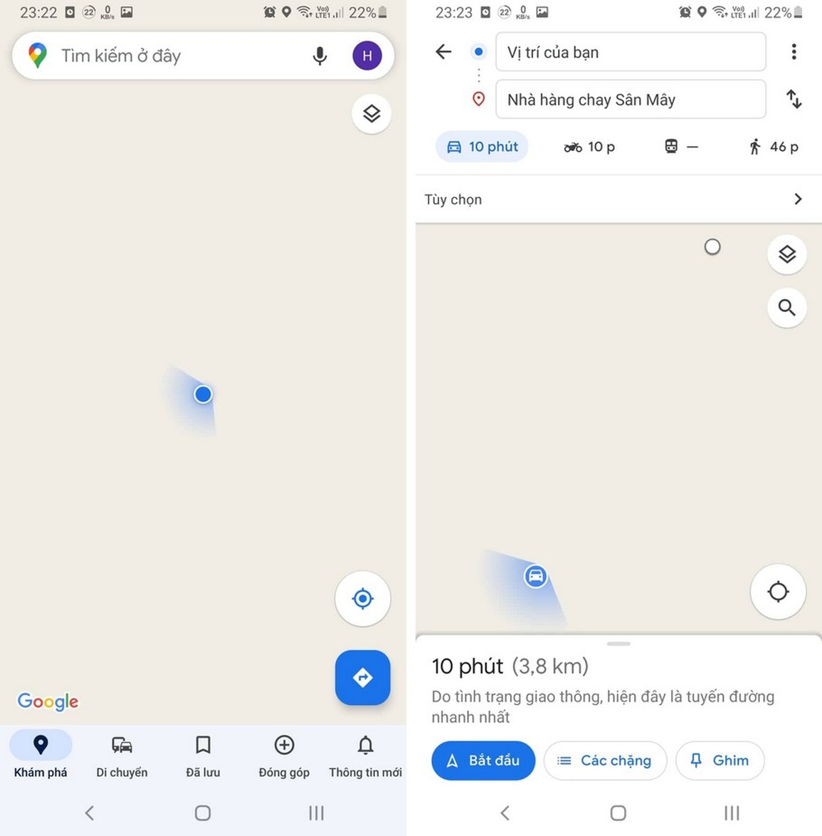 Bản đồ không hiển thị nội dung trên ứng dụng Google Maps (Ảnh chụp màn hình). Bản đồ không hiển thị nội dung trên ứng dụng Google Maps (Ảnh chụp màn hình).