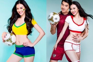 Khánh My “mát mẻ” cổ vũ World Cup cùng Trương Nam Thành