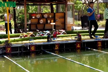 Du khách hào hứng xem khỉ làm “kình ngư” trên đường đua xanh