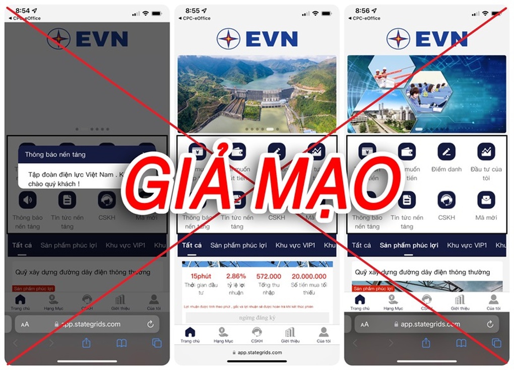 Bẫy lừa đảo bằng web và app mạo danh Tập đoàn Điện lực Việt Nam - 1 Bẫy lừa đảo bằng web và app mạo danh Tập đoàn Điện lực Việt Nam - 1