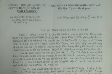 Cục Thi hành án dân sự tỉnh Lâm Đồng trả lời khiếu nại bạn đọc Dân trí!