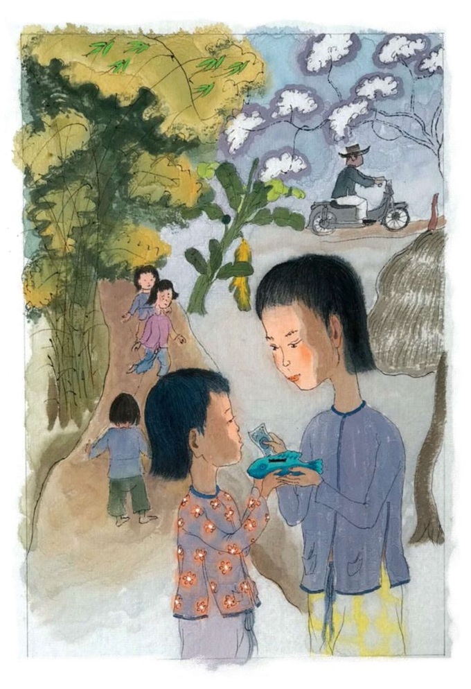 Minh họa của HS Nguyễn Công Hoan cho tác phẩm “Tờ tiền mừng tuổi bé gái” của tác giả Trương Anh Quốc