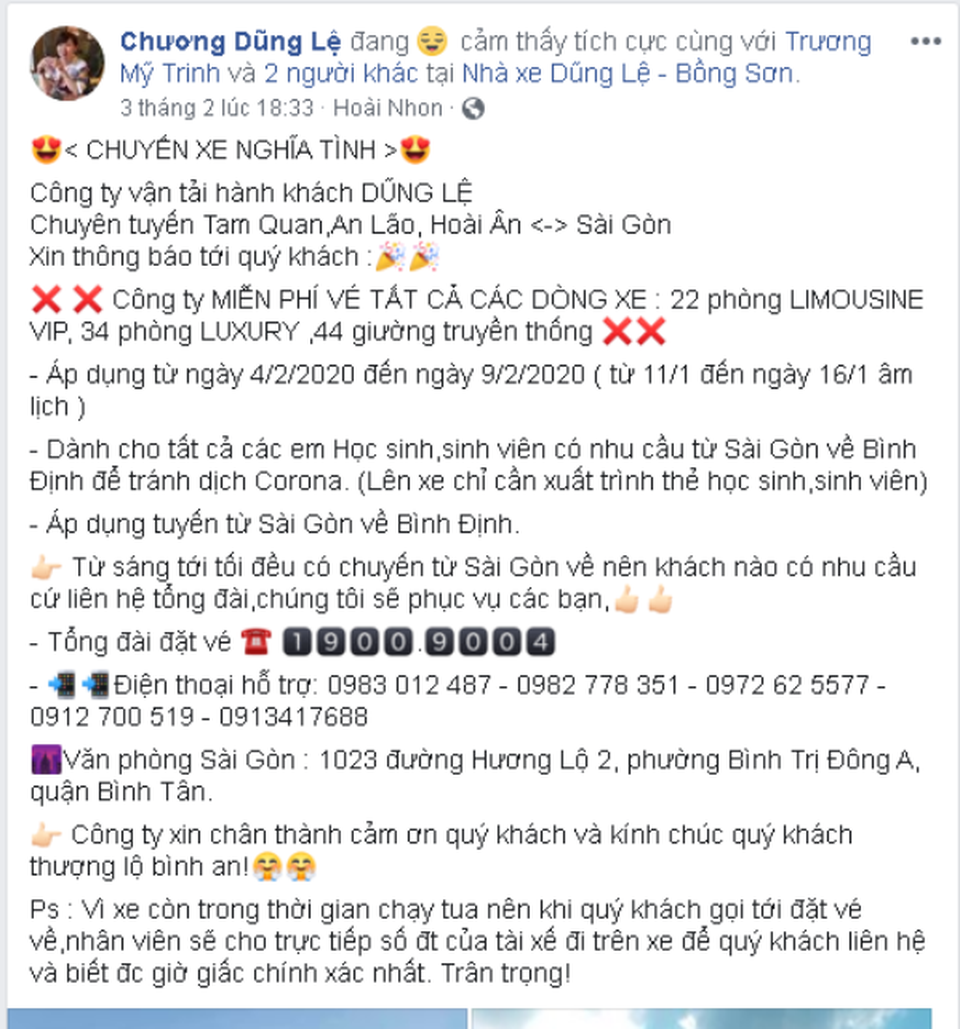 Miễn vé xe cho sinh viên Bình Định ở TPHCM về quê nghỉ tránh virus corona - 1 Miễn vé xe cho sinh viên Bình Định ở TPHCM về quê nghỉ tránh virus corona - 1