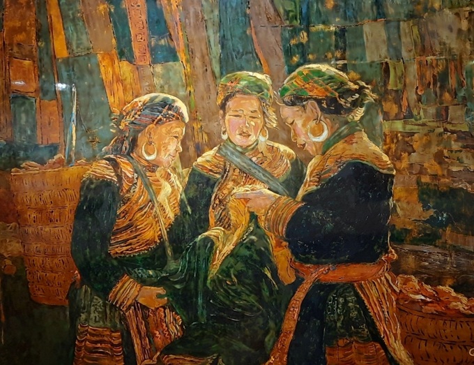 Chợ phiên (sơn mài) - Đinh Khắc Công.