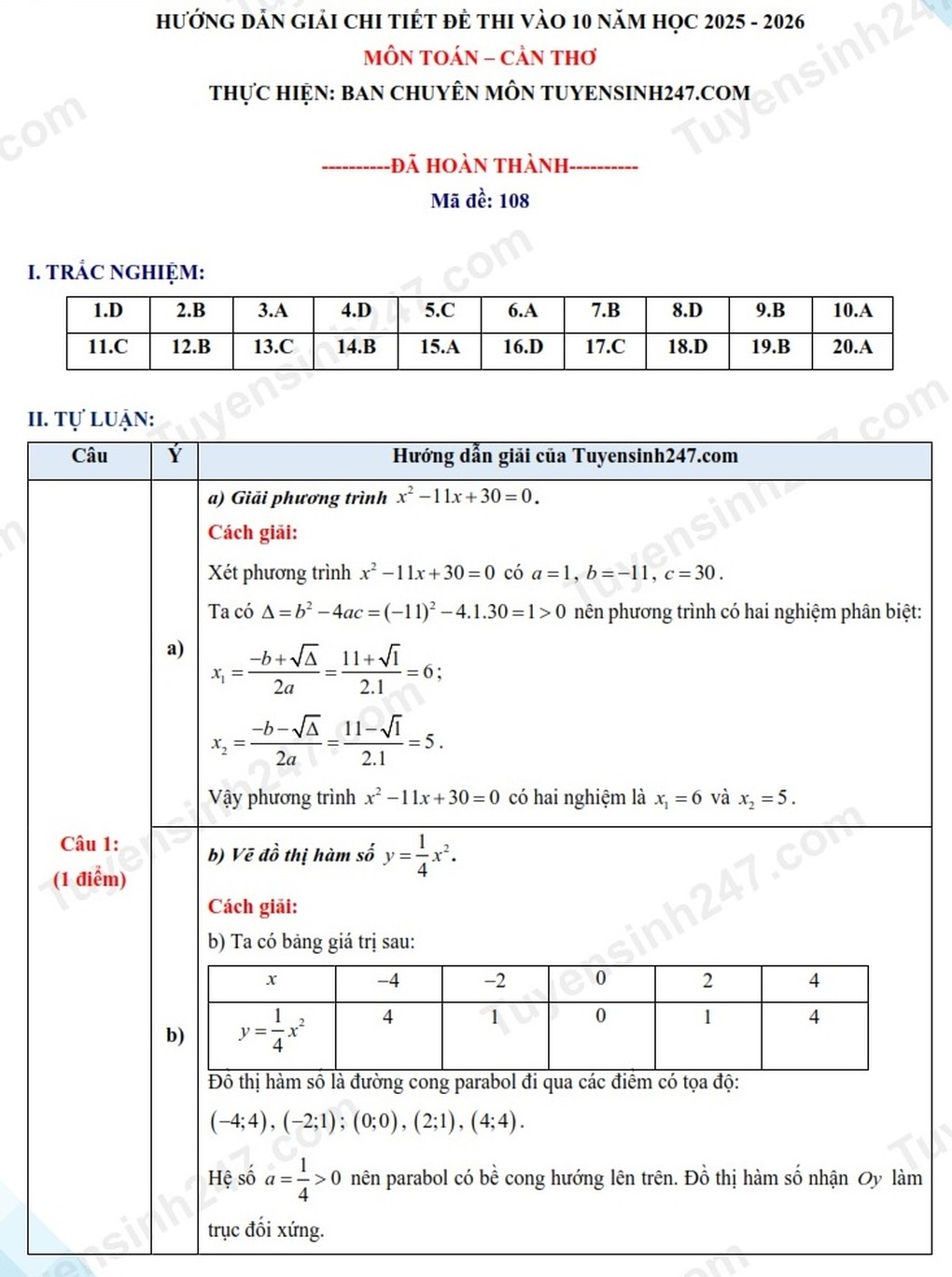Đáp án tất cả các môn thi vào lớp 10 ở Cần Thơ năm 2025 - 5 Đáp án tất cả các môn thi vào lớp 10 ở Cần Thơ năm 2025 - 5