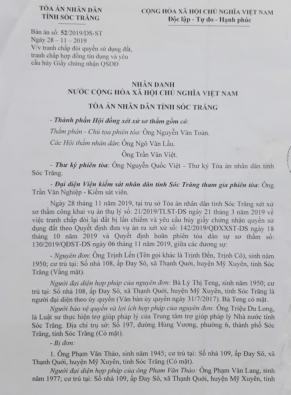 Đất dân được cấp “sổ đỏ” đúng quy định, tòa Sóc Trăng vẫn phán thua kiện! - 2 Đất dân được cấp “sổ đỏ” đúng quy định, tòa Sóc Trăng vẫn phán thua kiện! - 2