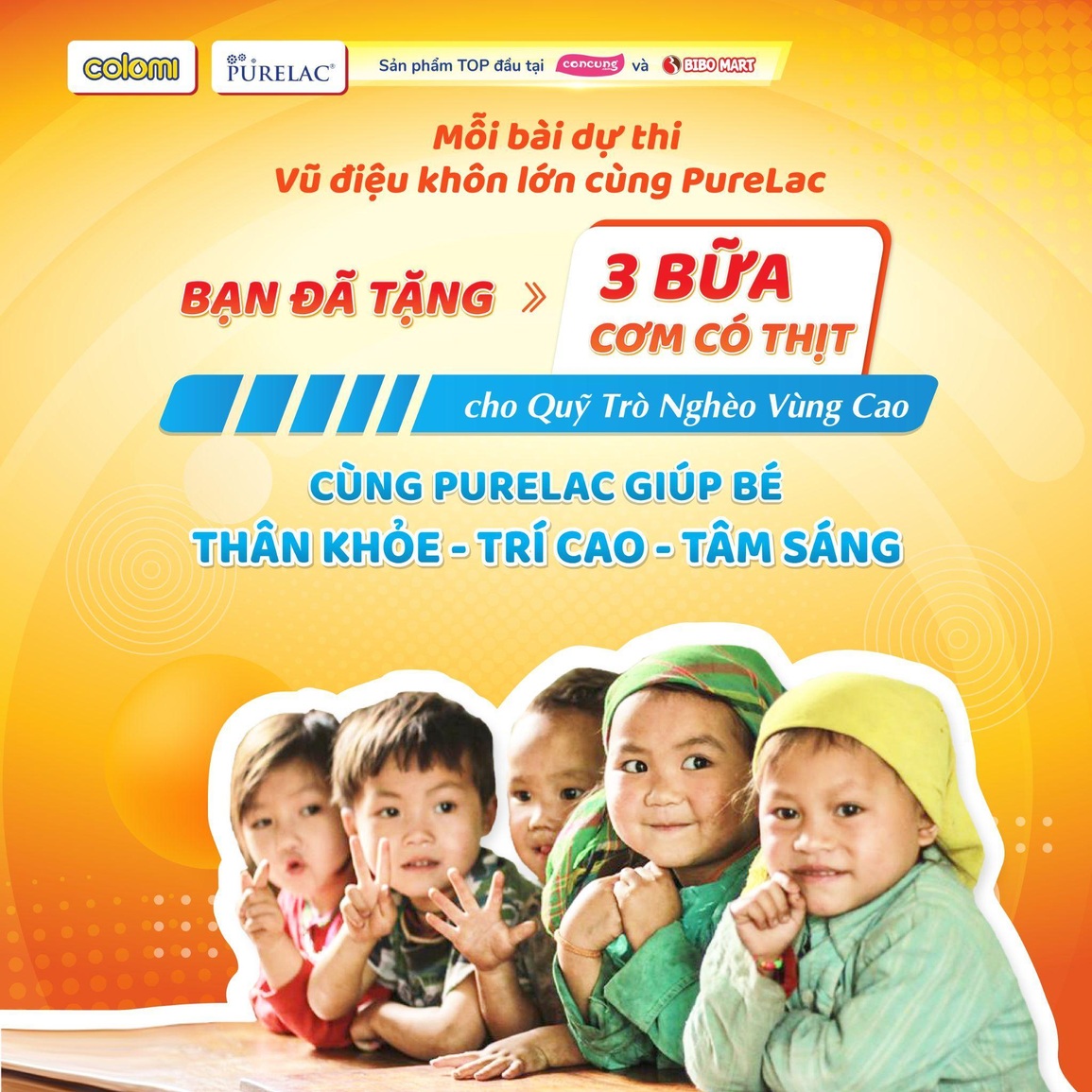 Gửi tặng trẻ em vùng cao 3 Bữa cơm có thịt khi tham gia Vũ điệu Purelac - 2 Gửi tặng trẻ em vùng cao 3 Bữa cơm có thịt khi tham gia Vũ điệu Purelac - 2