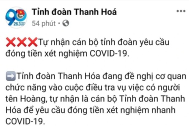 Tung tin xét nghiệm nhanh người từ TPHCM về Thanh Hóa để lừa tiền