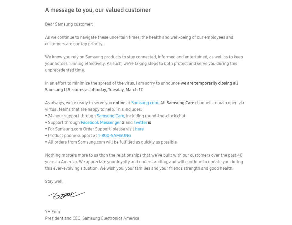 Đến lượt Samsung đóng toàn bộ cửa hàng tại Mỹ vô thời hạn vì Covid-19 - 2 Đến lượt Samsung đóng toàn bộ cửa hàng tại Mỹ vô thời hạn vì Covid-19 - 2