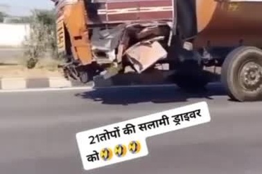 Mất 2 bánh trước, xe bồn vẫn chạy băng băng trên đường