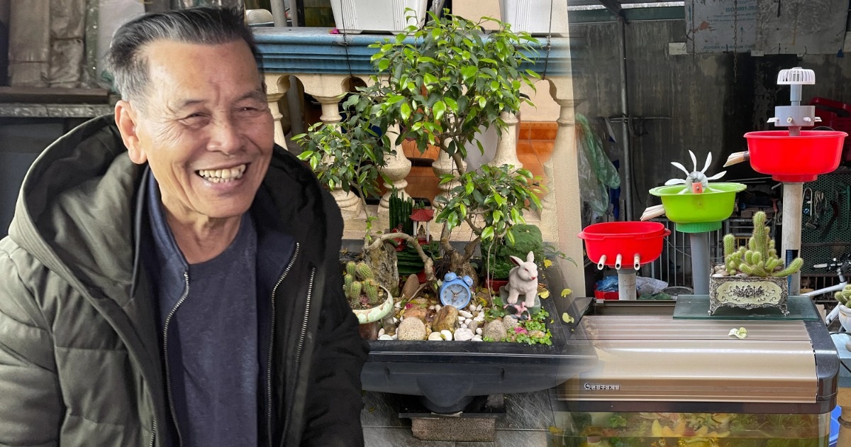 View - Cụ ông gây sốt khi "hô biến" lò vi sóng thành bếp than, tivi hóa chậu cây | Báo Dân trí