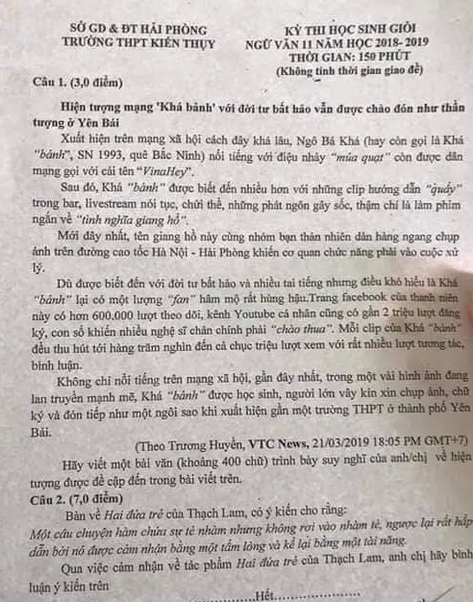 Đề Văn “say lòng người” và đề về Khá “bảnh” gây tranh cãi 2019 - 8 Đề Văn “say lòng người” và đề về Khá “bảnh” gây tranh cãi 2019 - 8