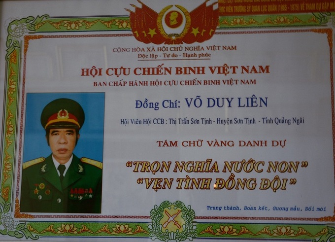 Ông Võ Duy Liên luôn thấm nhuần 8 chữ vàng của Cựu chiến binh Việt Nam: TRọng nghĩa non sông, vện tình đồng đội. 