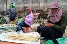 Chẻ lạt giang gói bánh chưng kiếm tiền triệu dịp Tết