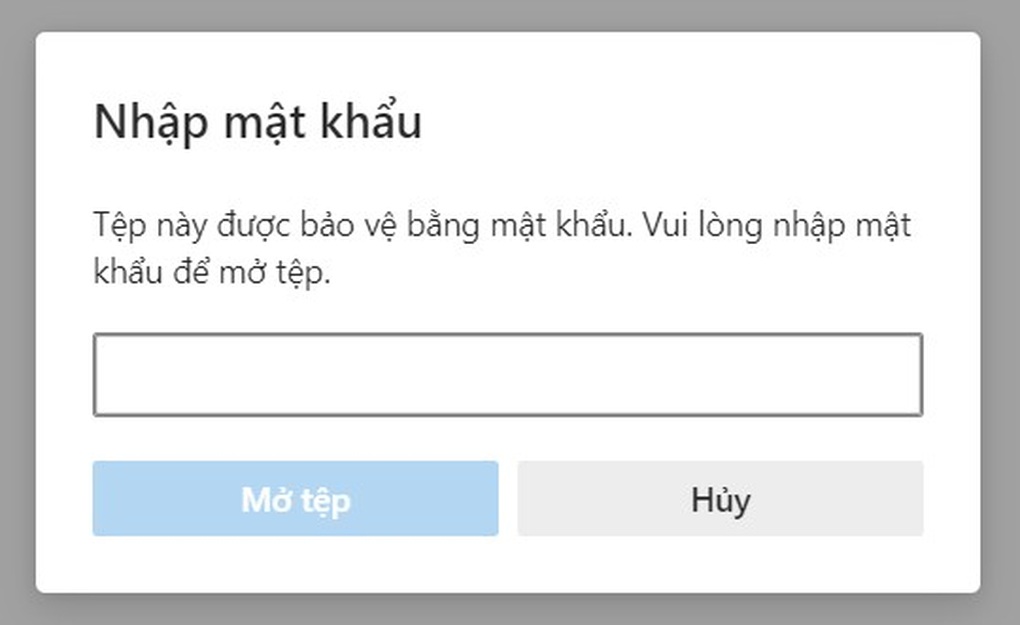 Hộp thoại yêu cầu điền mật khẩu mỗi khi bạn mở file PDF đã được bảo vệ. Hộp thoại yêu cầu điền mật khẩu mỗi khi bạn mở file PDF đã được bảo vệ.