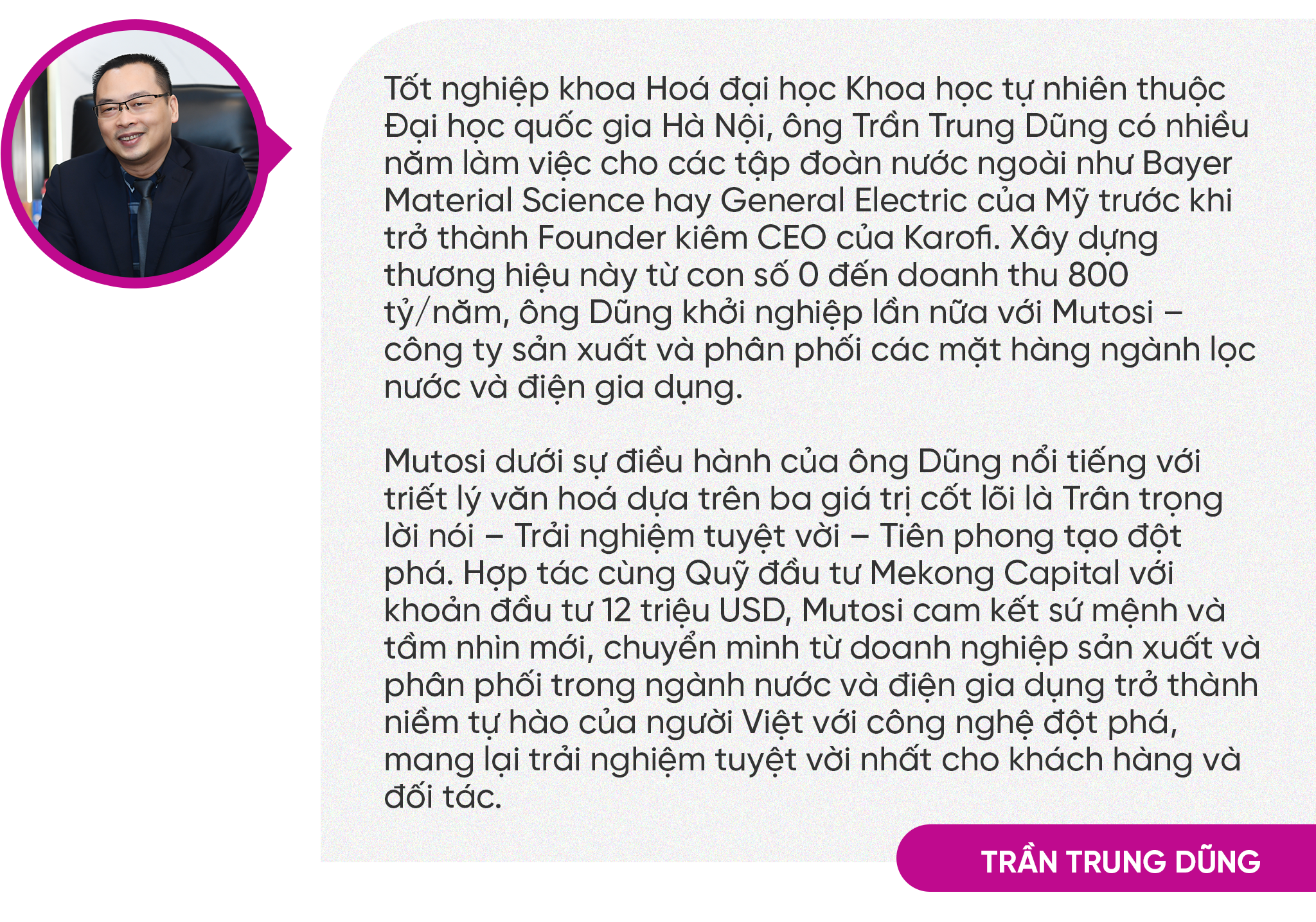 CEO Mutosi Trần Trung Dũng: Mang tới trải nghiệm tuyệt vời cho khách hàng sẽ giúp Doanh nghiệp trường tồn - 1 CEO Mutosi Trần Trung Dũng: Mang tới trải nghiệm tuyệt vời cho khách hàng sẽ giúp Doanh nghiệp trường tồn - 1