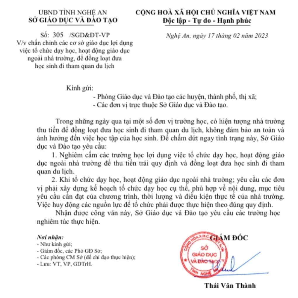Chấn chỉnh việc các trường thu tiền triệu để đưa học sinh đi tham quan - 1 Chấn chỉnh việc các trường thu tiền triệu để đưa học sinh đi tham quan - 1