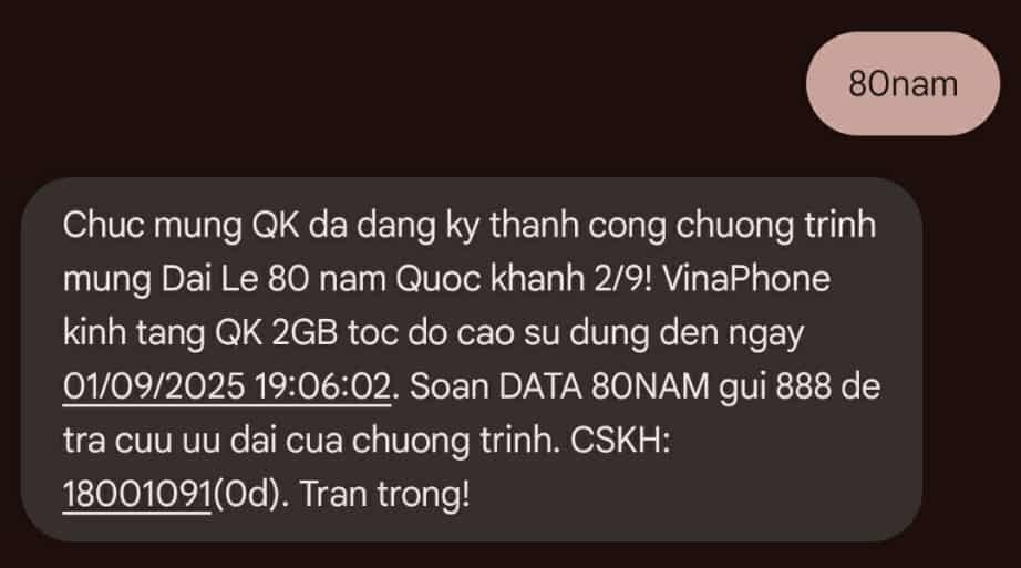 Cách nhận dữ liệu 5G, tin nhắn, phút gọi miễn phí từ nhà mạng nhân dịp 2/9 - 5 Cách nhận dữ liệu 5G, tin nhắn, phút gọi miễn phí từ nhà mạng nhân dịp 2/9 - 5