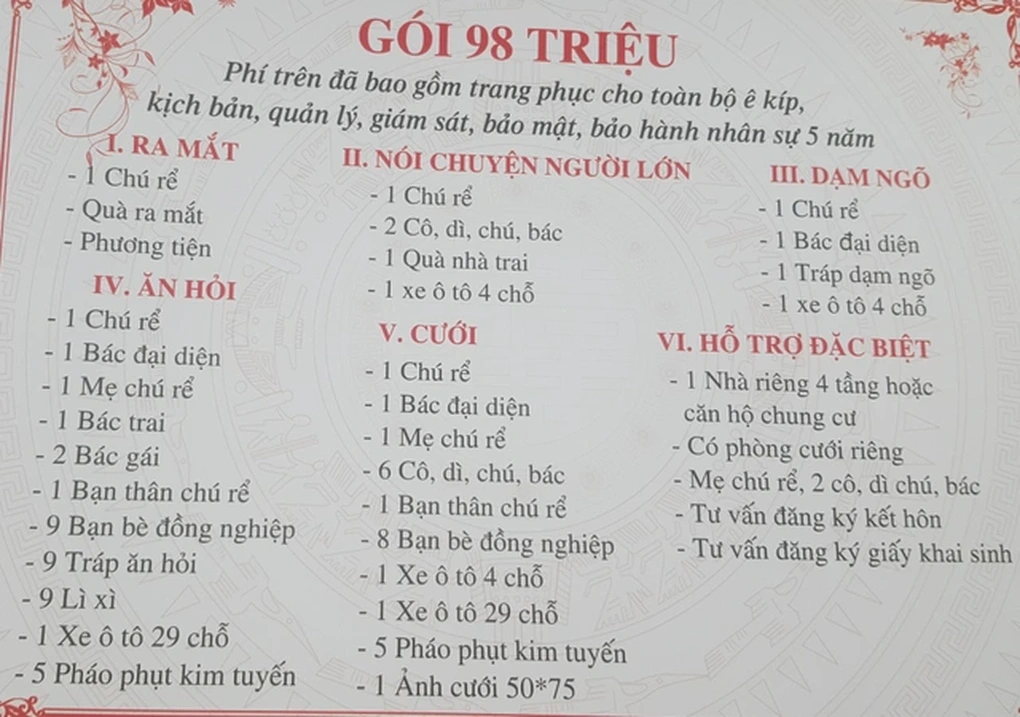 Sôi động dịch vụ tổ chức đám cưới giả giá hàng trăm triệu đồng - 3 Sôi động dịch vụ tổ chức đám cưới giả giá hàng trăm triệu đồng - 3