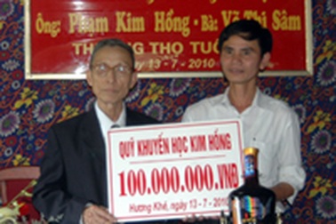 Cặp song thọ tuổi 80 tặng 100 triệu đồng cho trẻ nghèo