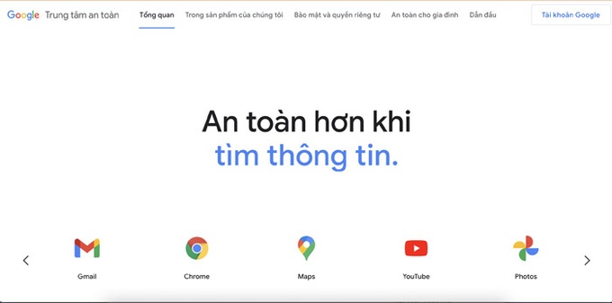 Giao diện trang web của Trung tâm An toàn Google