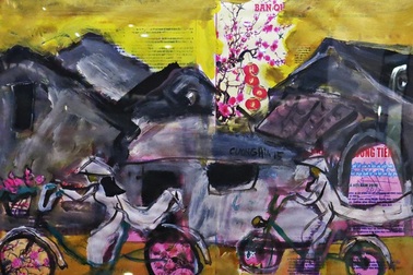 Ngắm tranh "Bột màu báo cũ" vẽ Hội An