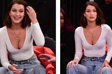 Bella Hadid khoe ngực đầy khi đi xem bóng rổ