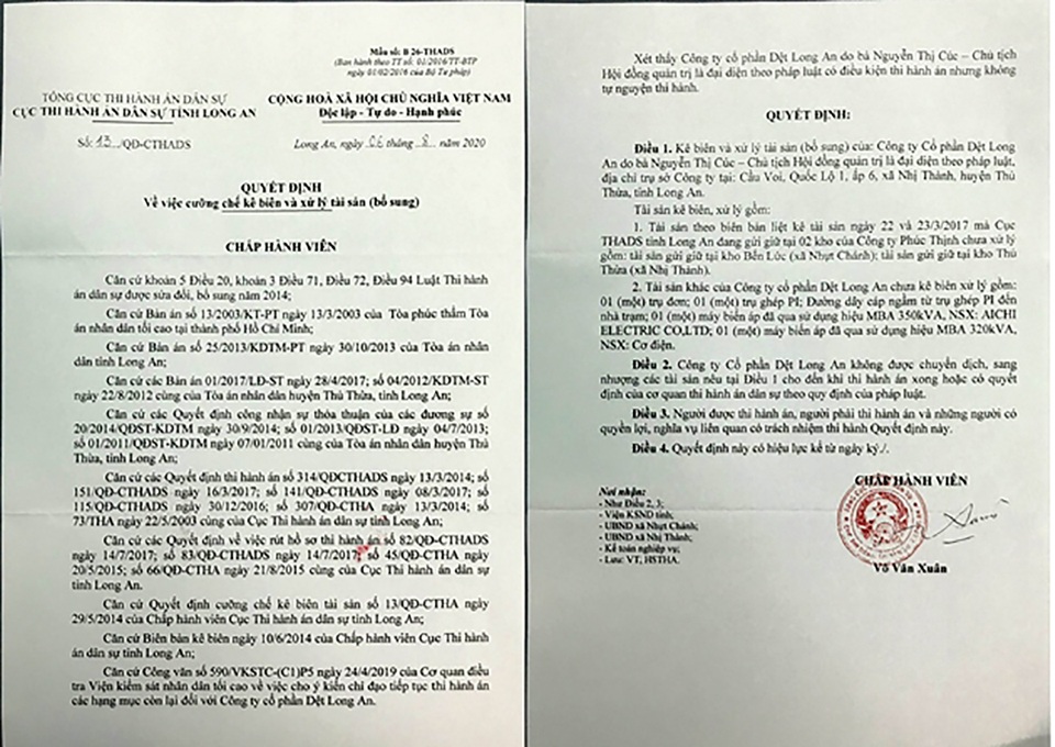 Hàng loạt vi phạm chưa được làm rõ, vẫn thi hành án tại Dệt Long An! - 2 Hàng loạt vi phạm chưa được làm rõ, vẫn thi hành án tại Dệt Long An! - 2
