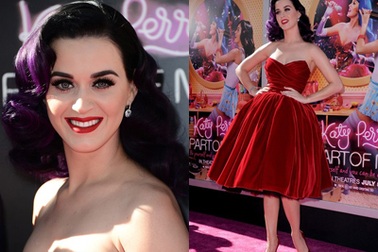 Katy Perry rực rỡ tóc tím váy đỏ