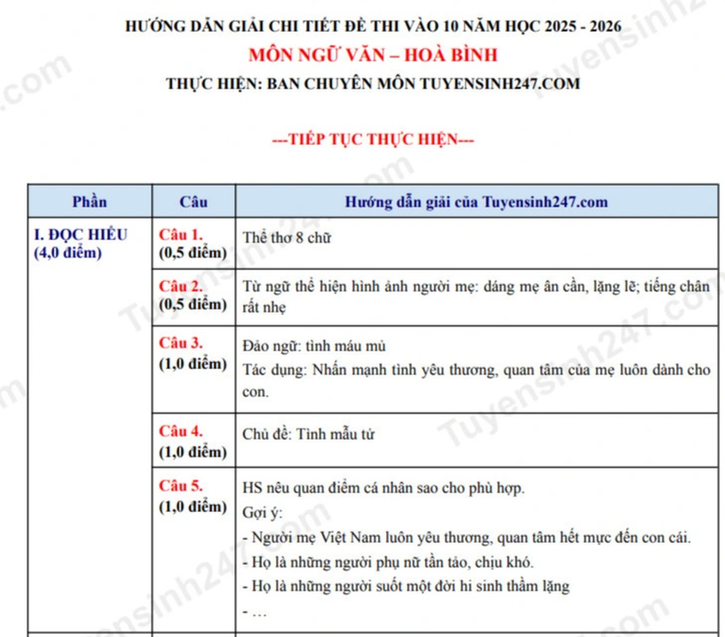 Đề thi và đáp án môn ngữ văn thi lớp 10 năm 2025 tỉnh Hoà Bình - 2 Đề thi và đáp án môn ngữ văn thi lớp 10 năm 2025 tỉnh Hoà Bình - 2