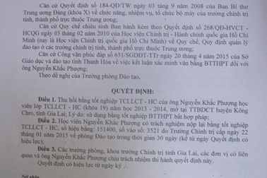 Quyết định thu hồi bằng đã cấp cho Phó hiệu trưởng dùng bằng giả