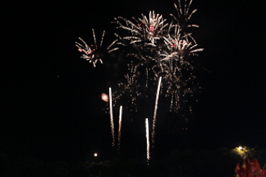 Người dân phấn khích xem pháo hoa tại sân vận động Mỹ Đình