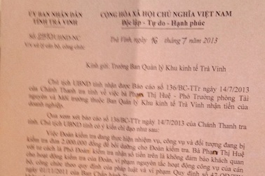 Yêu cầu kiểm điểm nữ phó phòng nhận tiền “bồi dưỡng”