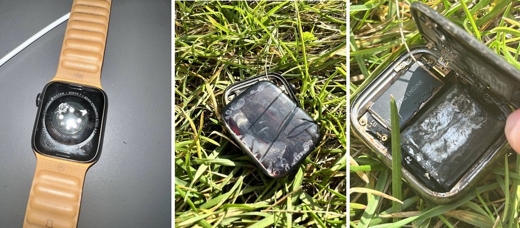 Chiếc Apple Watch bị hư hại nghiêm trọng sau khi nổ (Ảnh: 9to5Mac). Chiếc Apple Watch bị hư hại nghiêm trọng sau khi nổ (Ảnh: 9to5Mac).