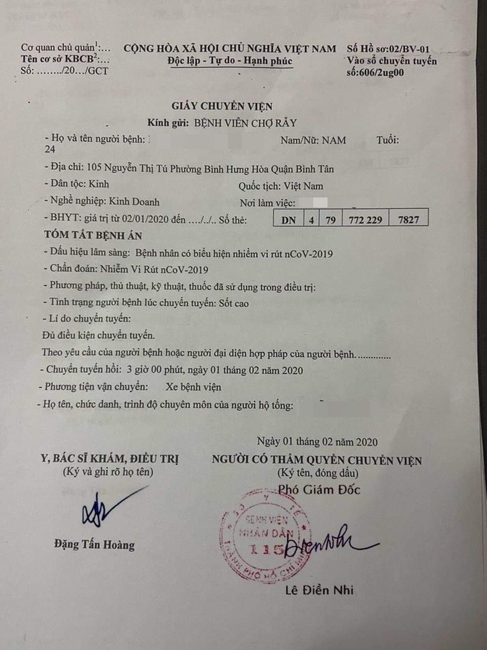 Giấy chuyển bệnh corona giả mạo phát tán trong khu dân cư - 1 Giấy chuyển bệnh corona giả mạo phát tán trong khu dân cư - 1