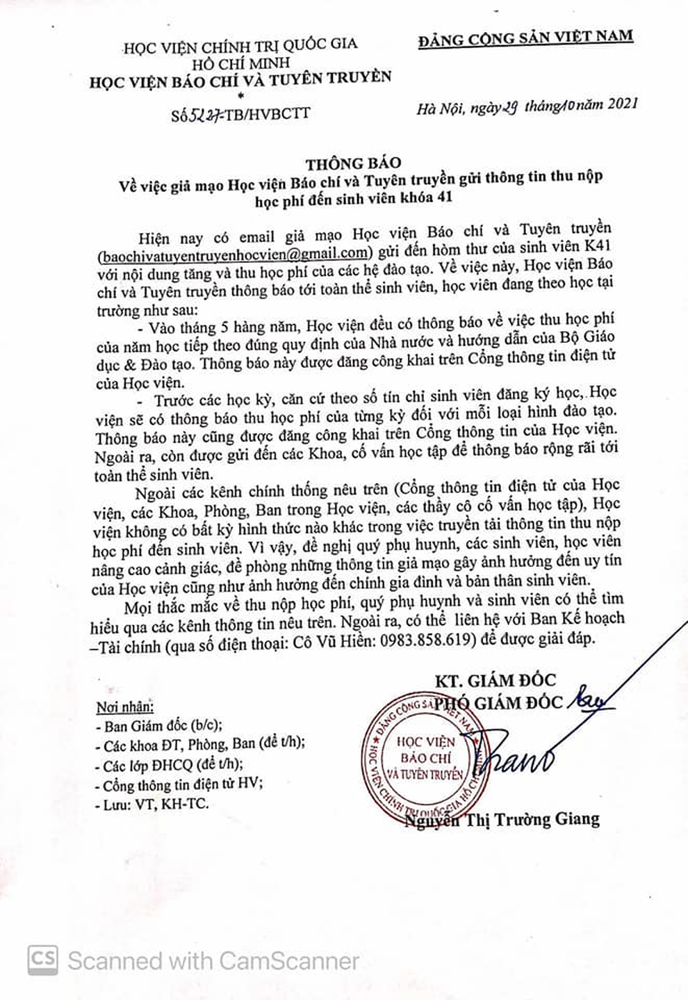 Giả mạo email yêu cầu tân sinh viên Báo chí đóng trăm triệu đồng học phí - 2 Giả mạo email yêu cầu tân sinh viên Báo chí đóng trăm triệu đồng học phí - 2