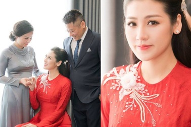 Á hậu Tú Anh xúc động trong lễ vu quy ngày Hà Nội mưa ngập