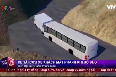 Video mô phỏng vụ xe tải cứu xe khách mất phanh trên đèo