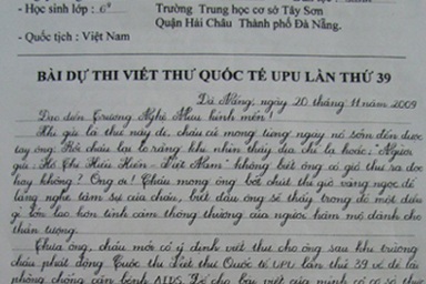 Đọc bức thư đoạt giải nhất quốc tế cuộc thi viết thư UPU
