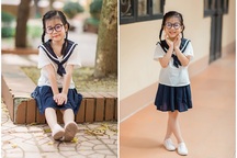 Bé gái 6 tuổi nhí nhảnh, dễ thương với bộ ảnh đồng phục học sinh