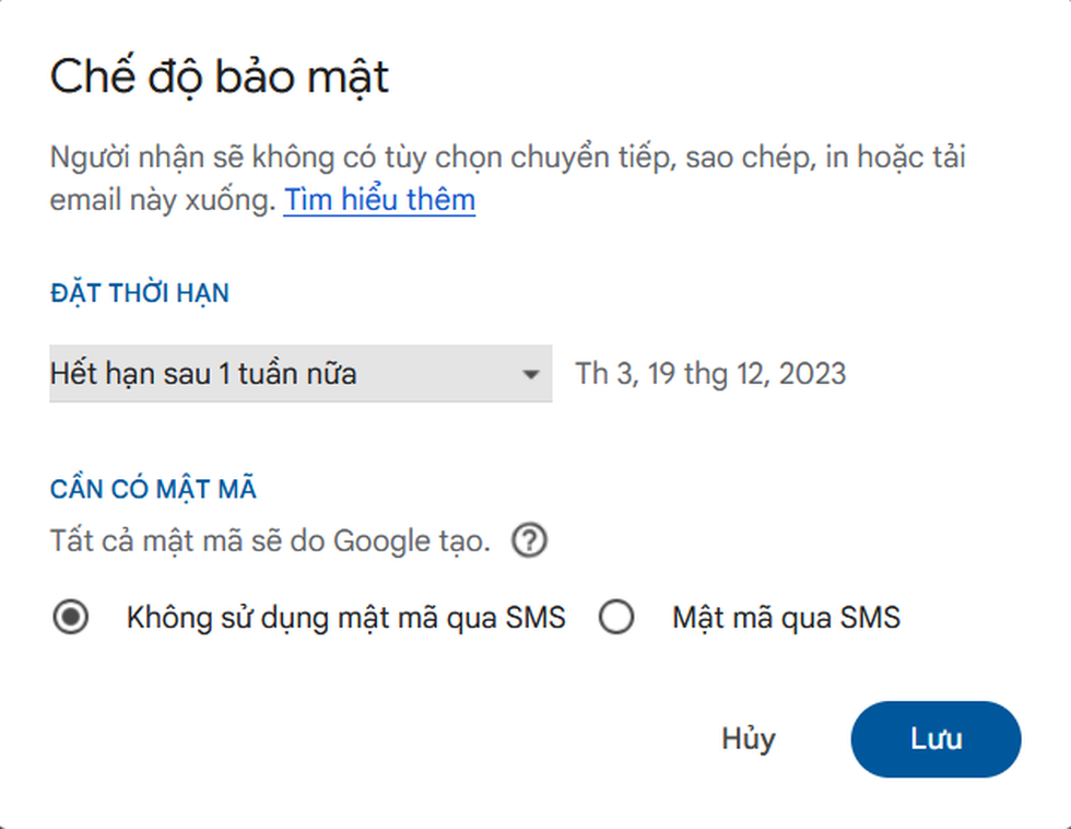Hướng dẫn gửi email siêu bảo mật với khả năng tự hủy trên hộp thư Gmail - 2 Hướng dẫn gửi email siêu bảo mật với khả năng tự hủy trên hộp thư Gmail - 2