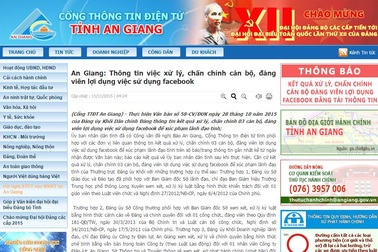 An Giang xử lý kỷ luật 3 cán bộ nói xấu lãnh đạo tỉnh trên Facebook