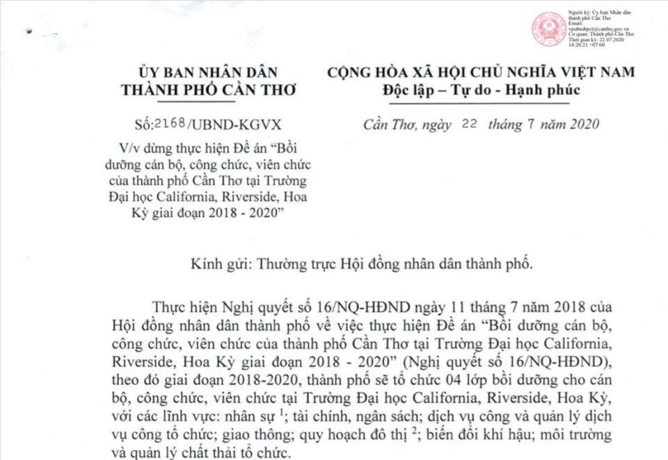 Cần Thơ tạm dừng đưa cán bộ đi Mỹ học tập vì dịch Covid-19 - 1 Cần Thơ tạm dừng đưa cán bộ đi Mỹ học tập vì dịch Covid-19 - 1