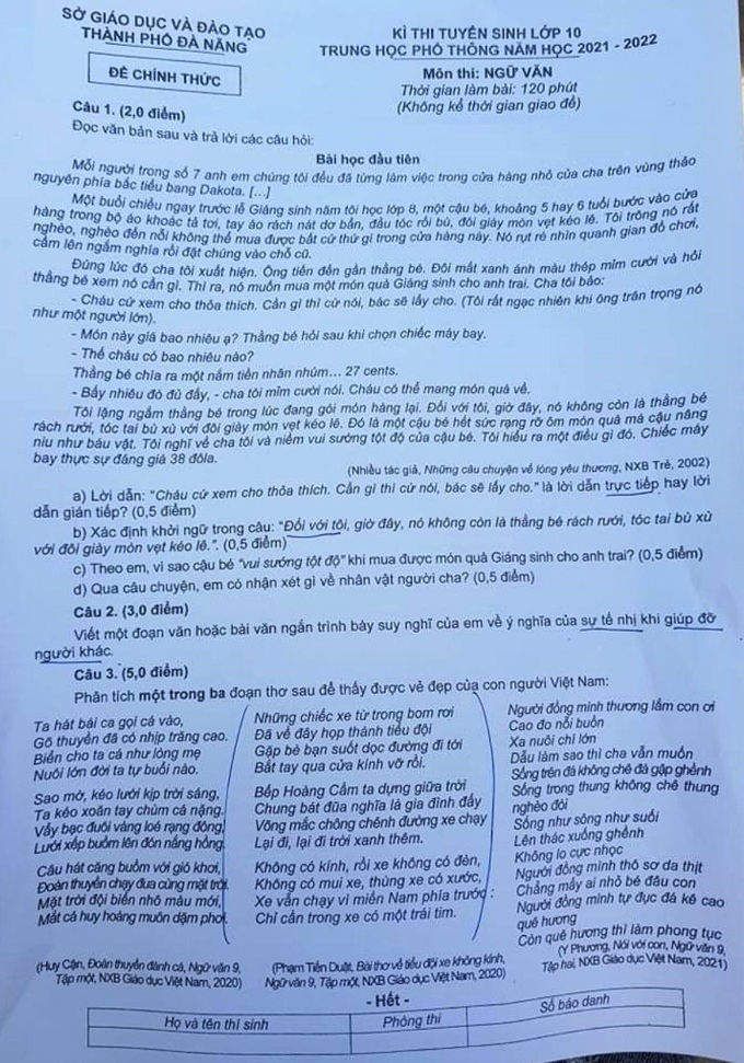 Gợi ý đáp án đề Ngữ văn thi vào lớp 10 Đà Nẵng - Ảnh 3.